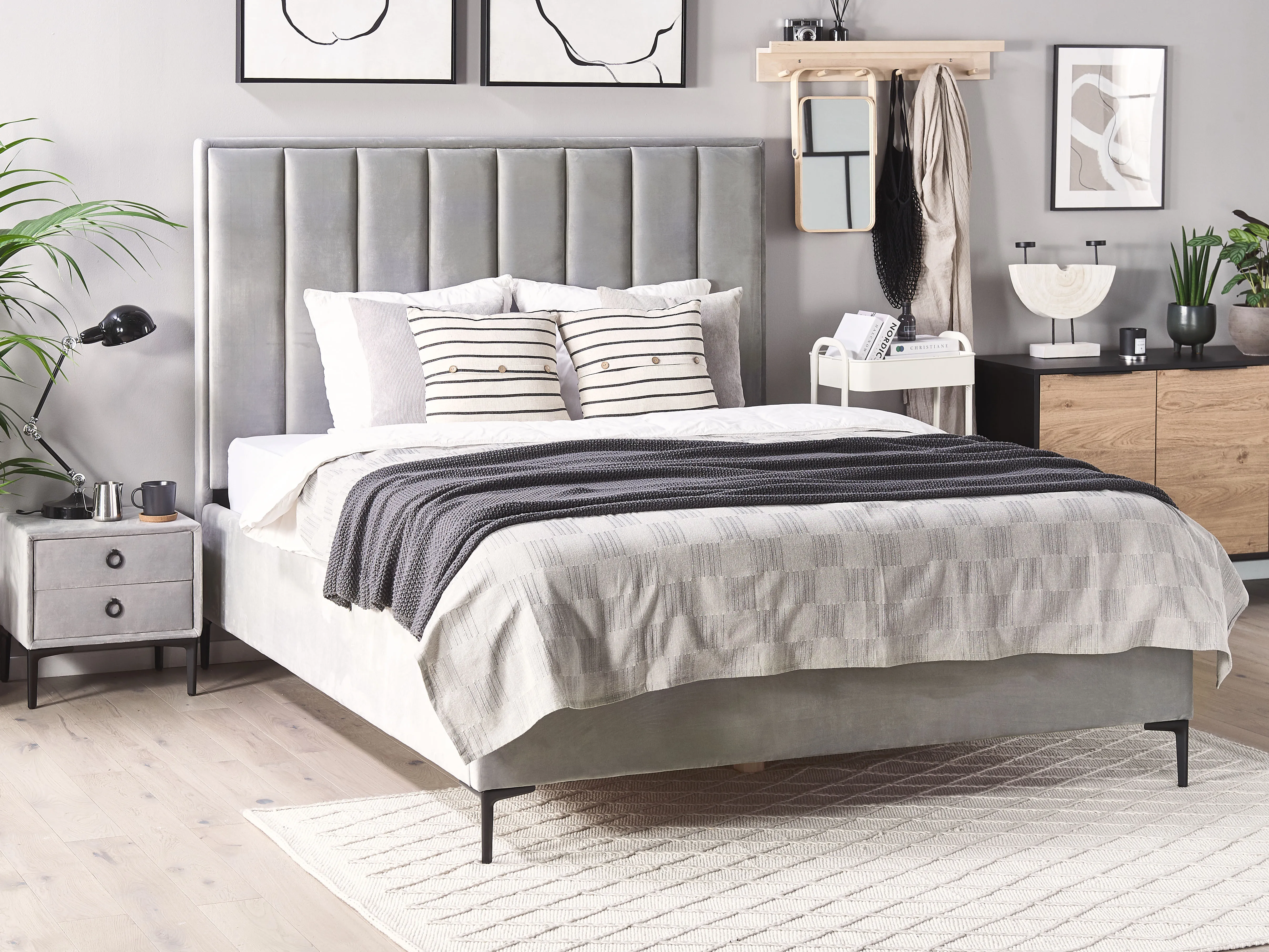 Bed met opbergruimte Fluweel SEZANNE 180 x 200 cm Lichtgrijs