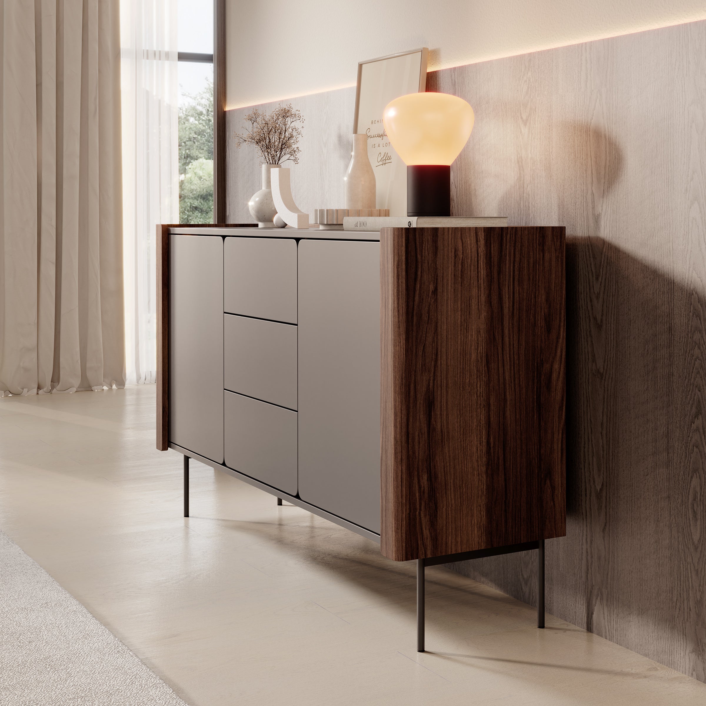 Meubella - Lux - Dressoir - Zwart - 142x40x83 cm