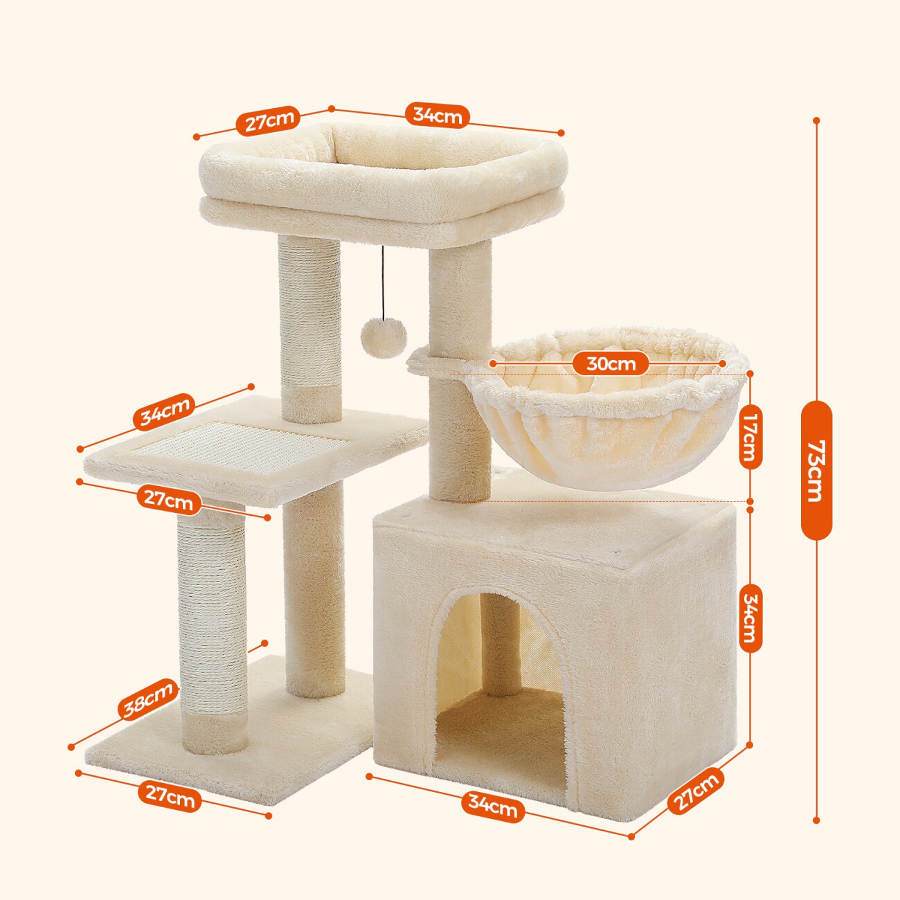 Pawz Road Kleiner Kratzbaum - 71,8 cm mit Hängematte