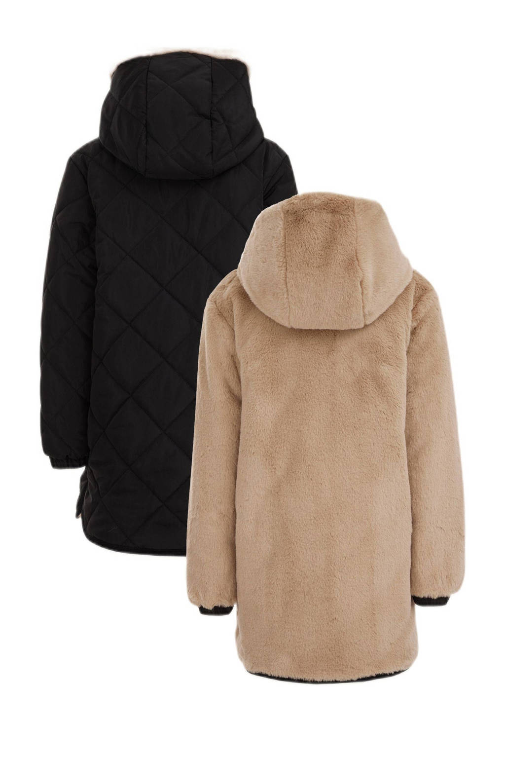 WE Fashion gewatteerde winterjas zwart/zand