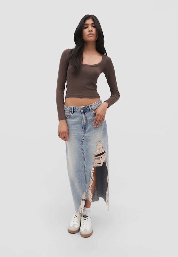 Saia jeans rasgada