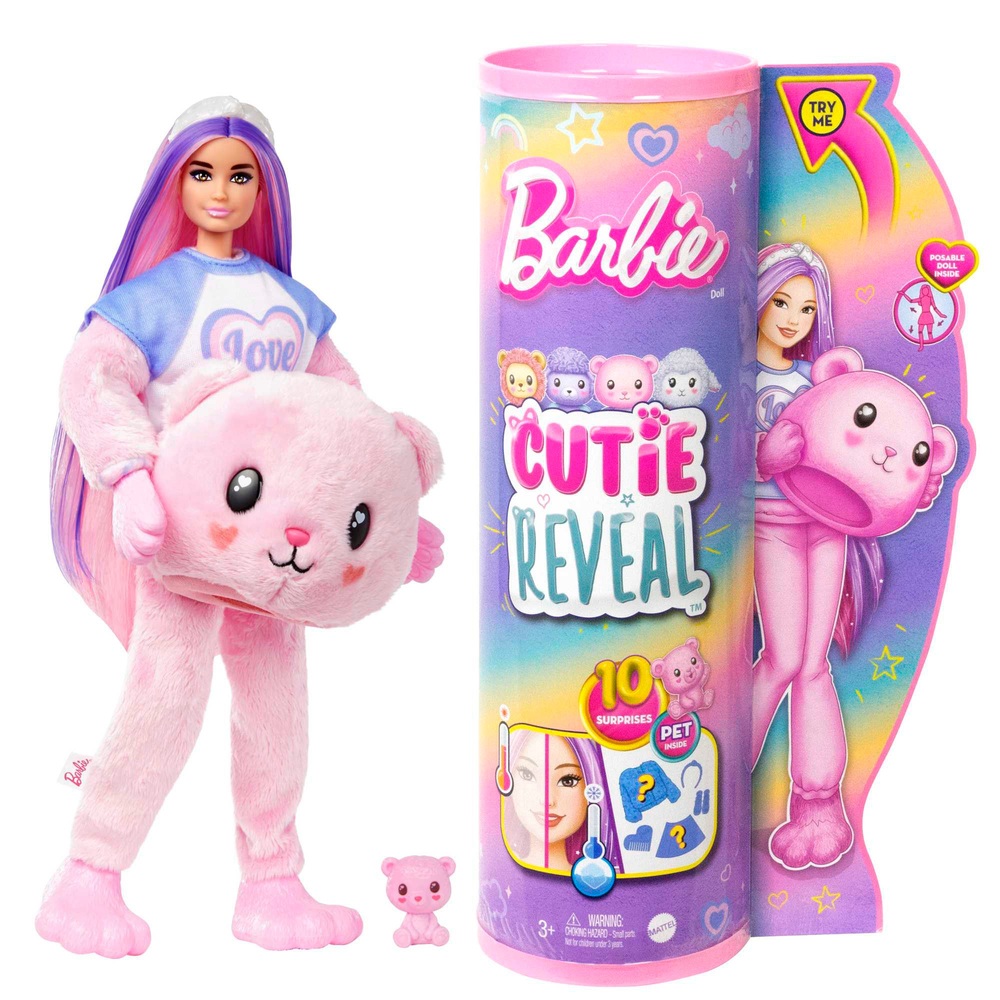 Barbie Cutie Reveal Puppe mit Teddy-Plüschkostüm und 10 Überraschungen