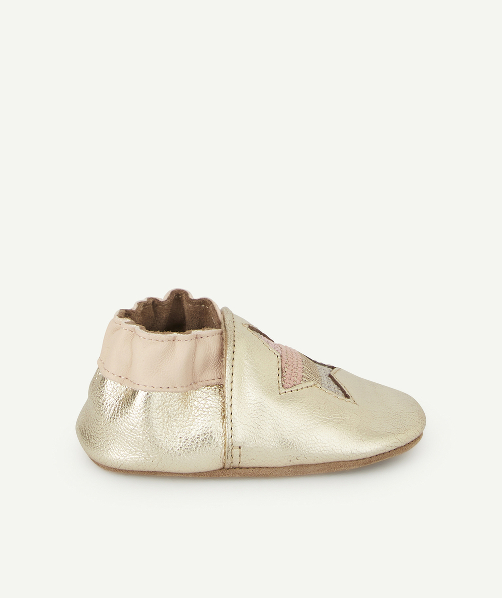 ROBEEZCHAUSSONS EN CUIR COULEUR DORÉE ET ROSE AVEC ÉTOILES
