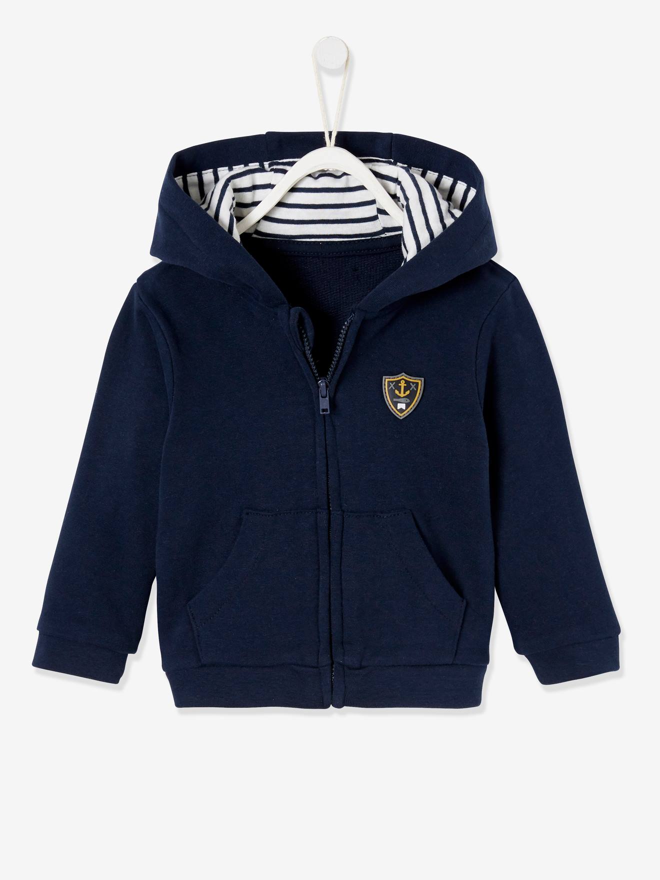 Moletom azul escuro liso com zíper para bebê menino