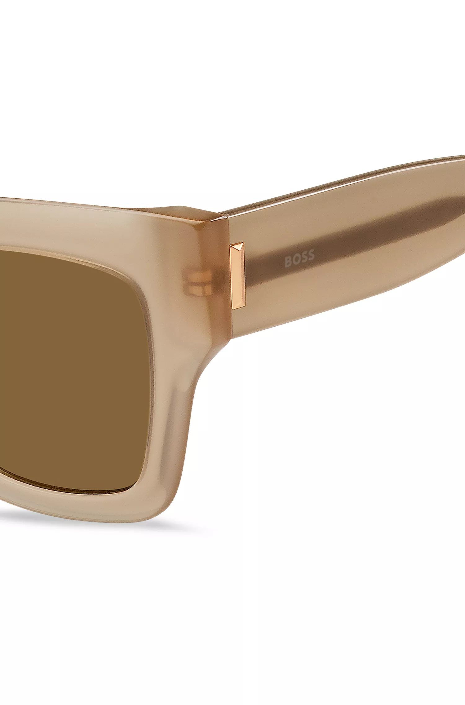 Óculos de sol BOSS Black-Opal em bioacetato com detalhes exclusivos.