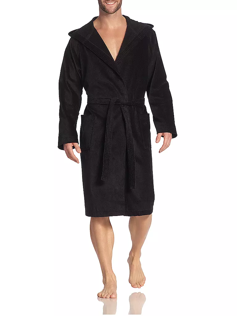 VOSSEN Unisex Bademantel TEXAS Schwarz schwarz