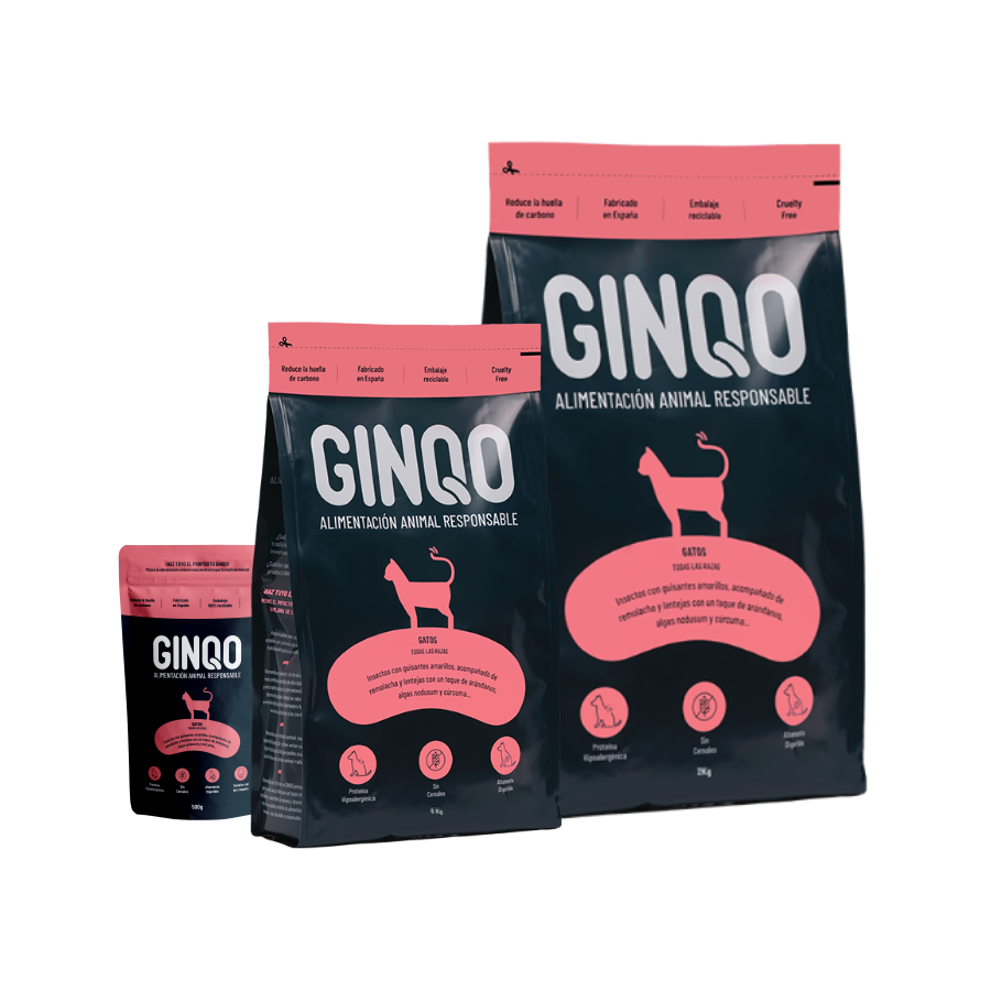 GINQO CATS: HIPOALERGÊNICO, SEM CEREAIS E SUSTENTÁVEL. FEITO COM PROTEÍNA DE INSETO.