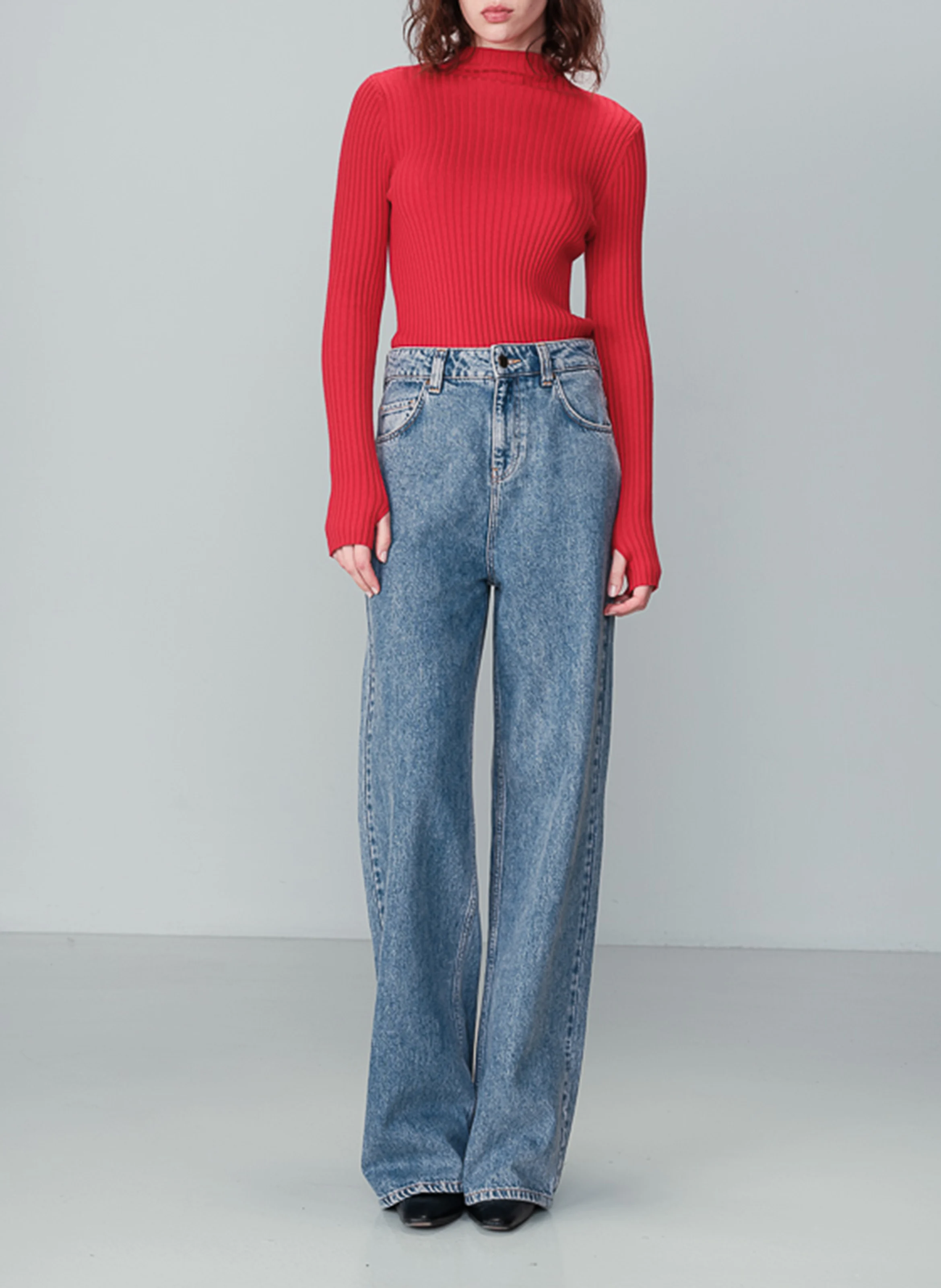 NARA - Sous-pull col montant ajusté en maille tricotée | Rouge