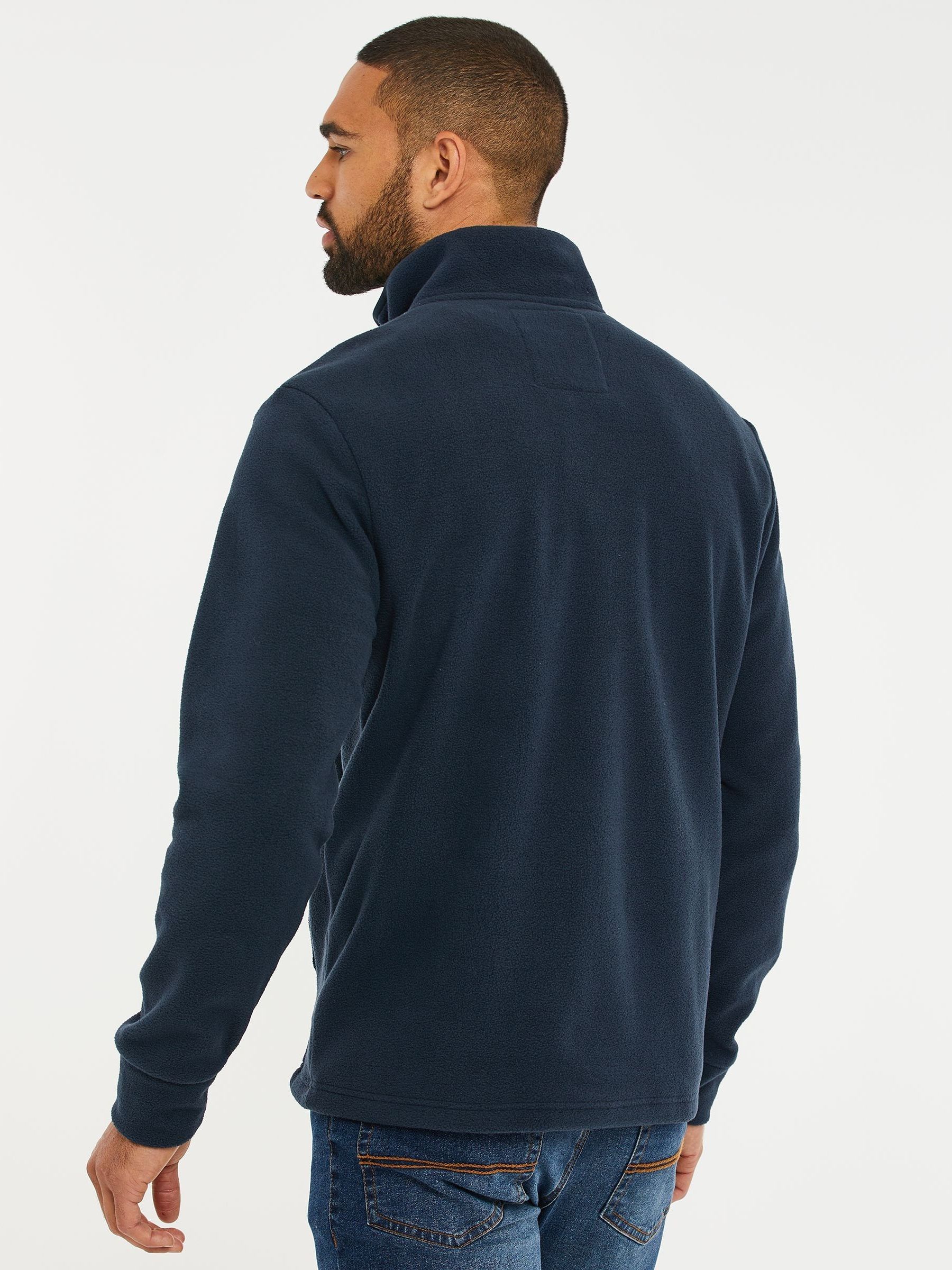 Donkerblauw - Threadbare doorgestikt fleece sweatshirt met kwartrits