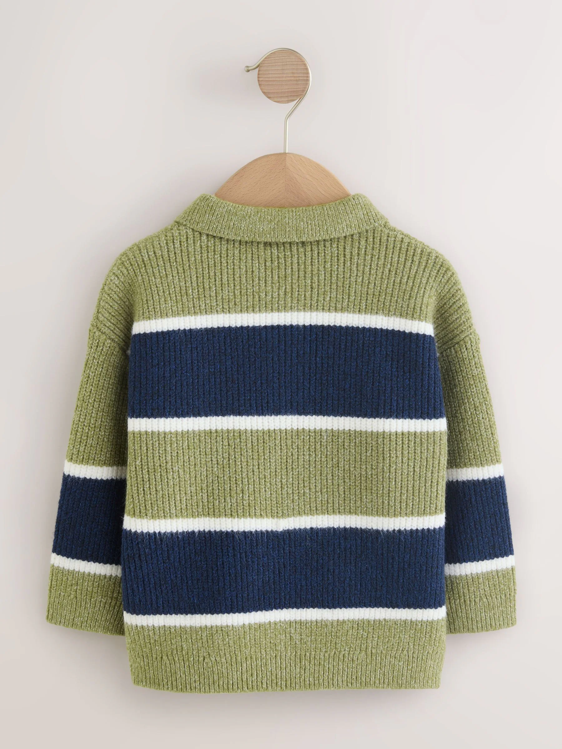 Groen/blauw - Gebreid gestreept rugbypoloshirt (3mnd-7jr)
