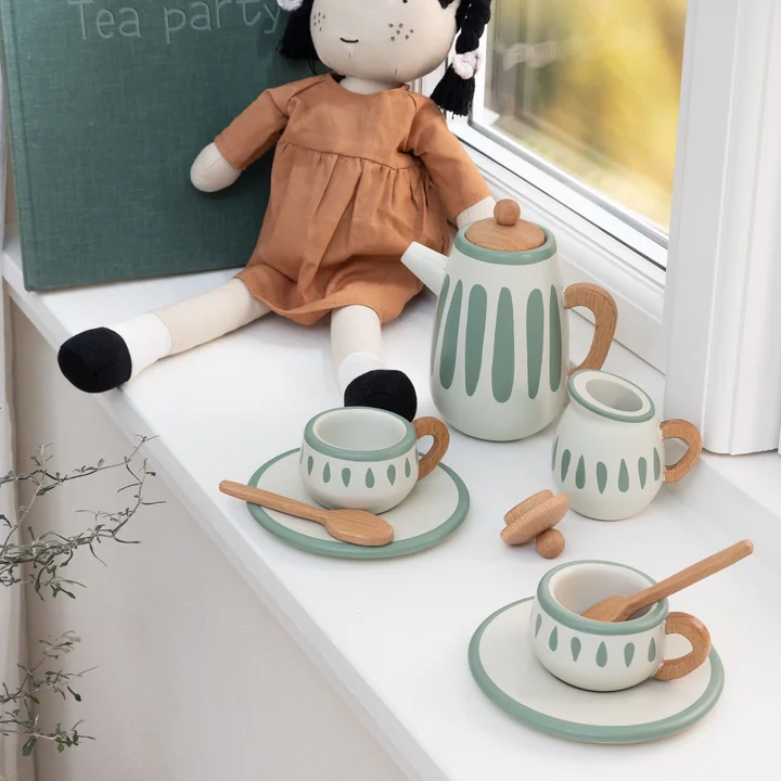 Sebra - Tee-Set aus Holz, classic weiss / sage (11er-Set)