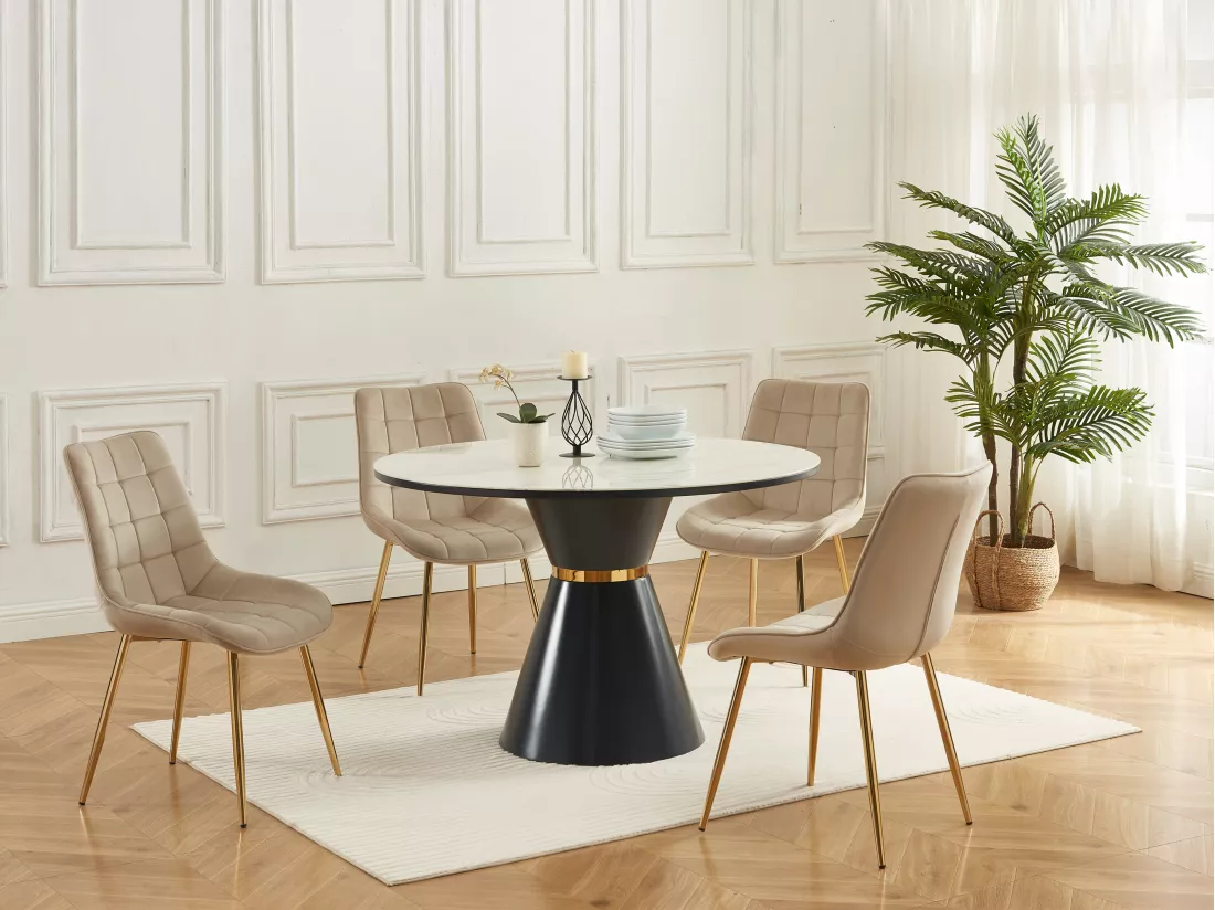 Lot de 2 chaises matelassées en velours et métal doré - Beige - OLLUA