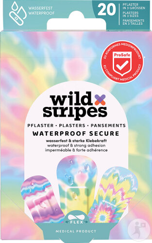 Wild Stripes Waterproof Secure Pansements En 3 Tailles Rainbow 20 Pansements