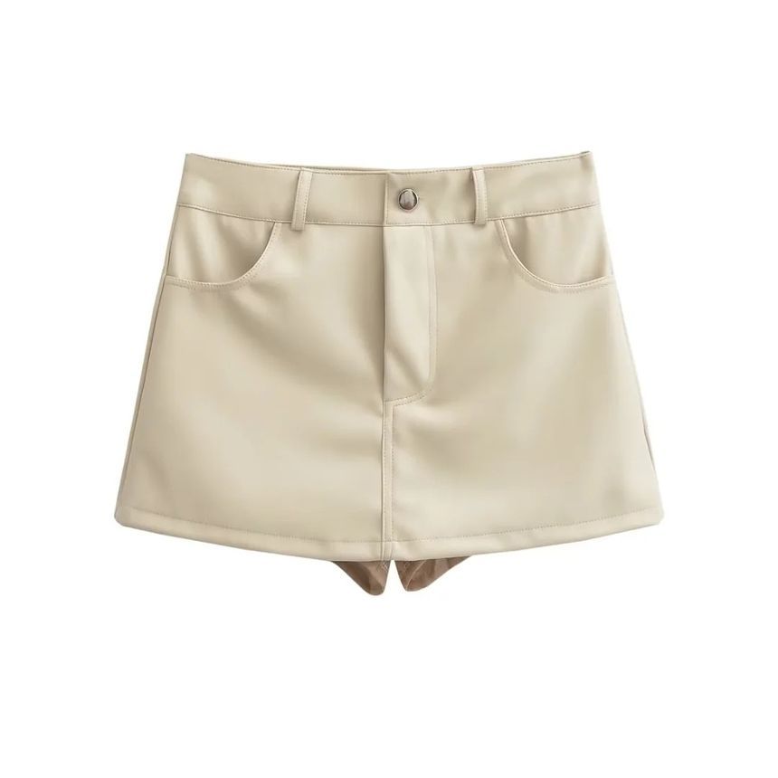 Flotto - Hoge taille, effen imitatieleren mini-kokerrok