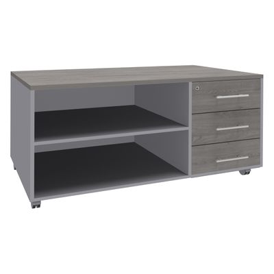 Console mobile EXPRIM/URBAN/LOFTER/LEVEL - L120 x H63 x P60 cm - 3 tiroirs - coté aluminium - finition façade et dessus imitation Chêne gris