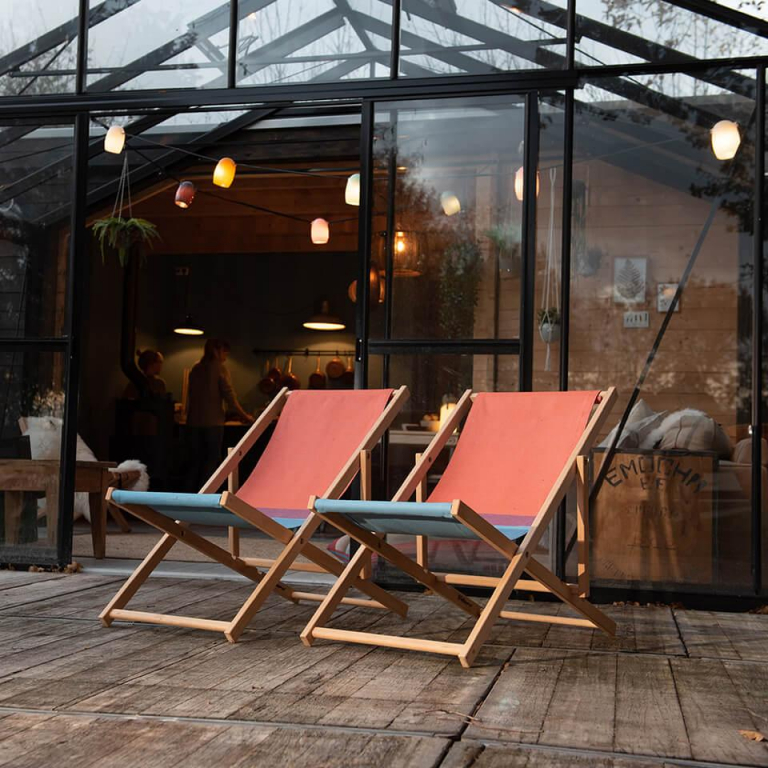 Weltevree Beach Chair hout tuinstoel rood/blauw