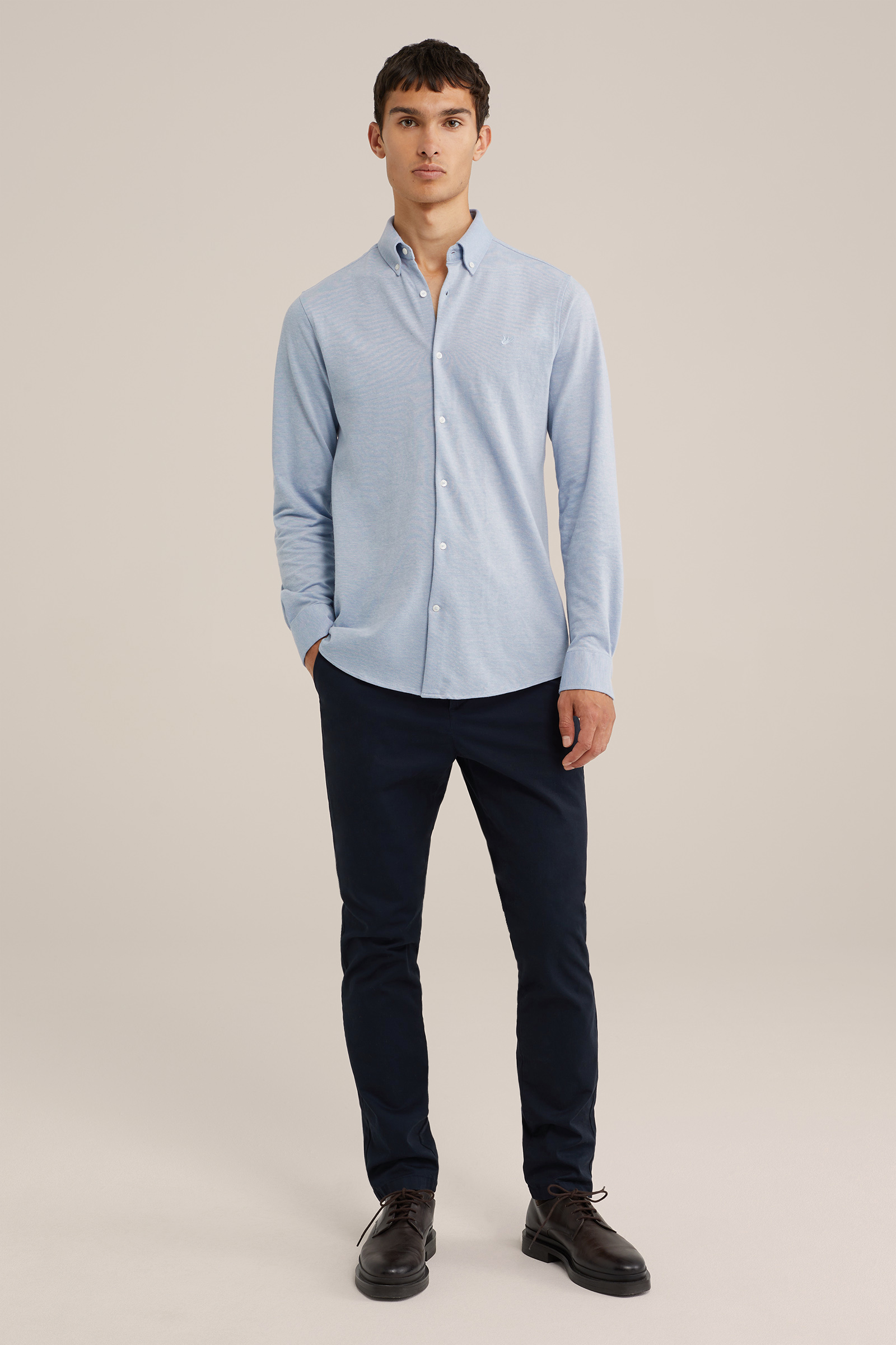 tall fit overhemd van piquéjersey WE Fashion IJsblauw