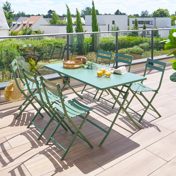 Ensemble table de jardin rectangle + 6 chaises empilables GREENSBORO Vert Olive