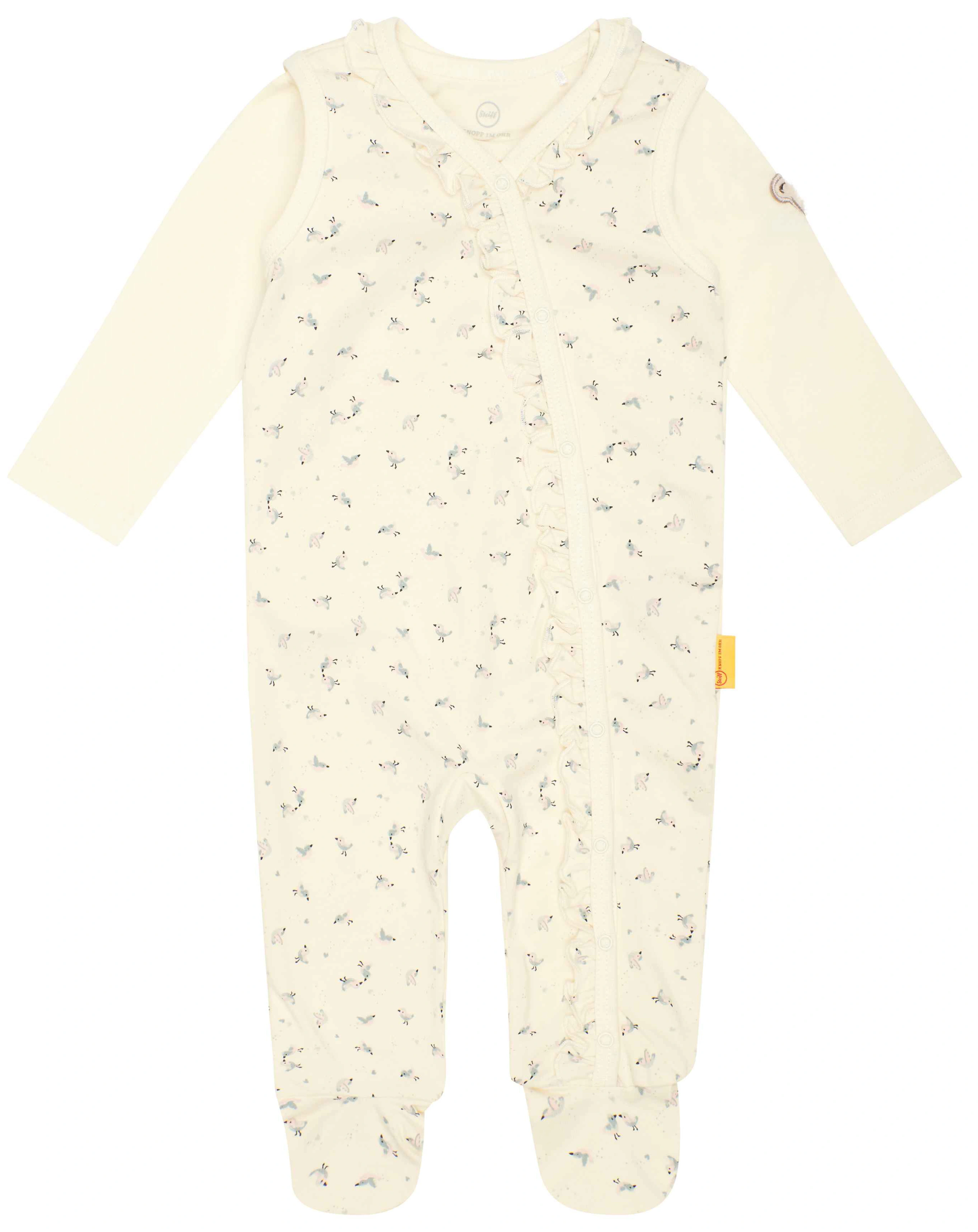 Strampler-Set BIRD'S TWITTERING FLOWER mit Langarmshirt in antique white