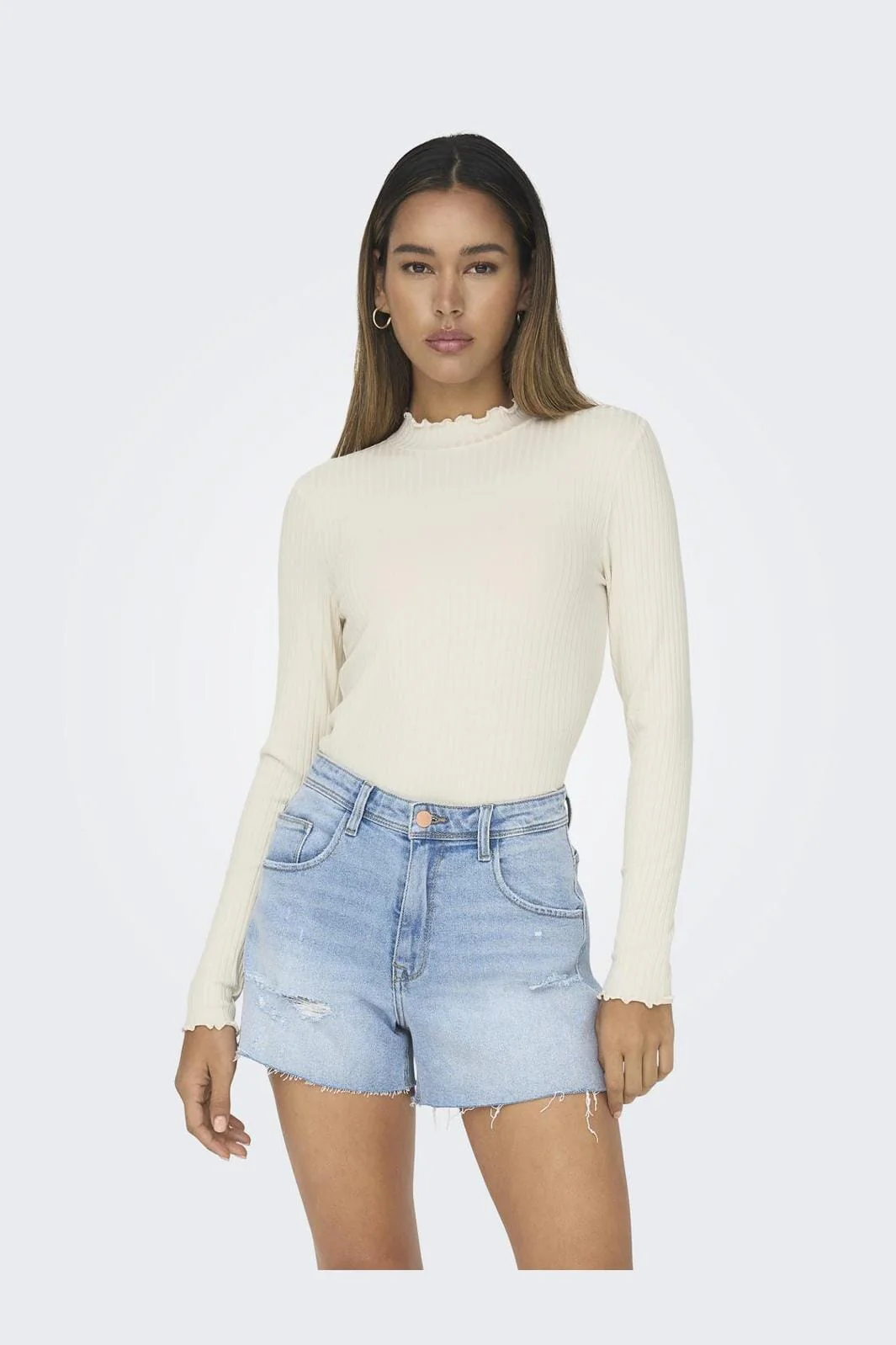 JDY Jdyfransiska Life L/S Hi-Nck Top Jr 4048245 whitecap gray
