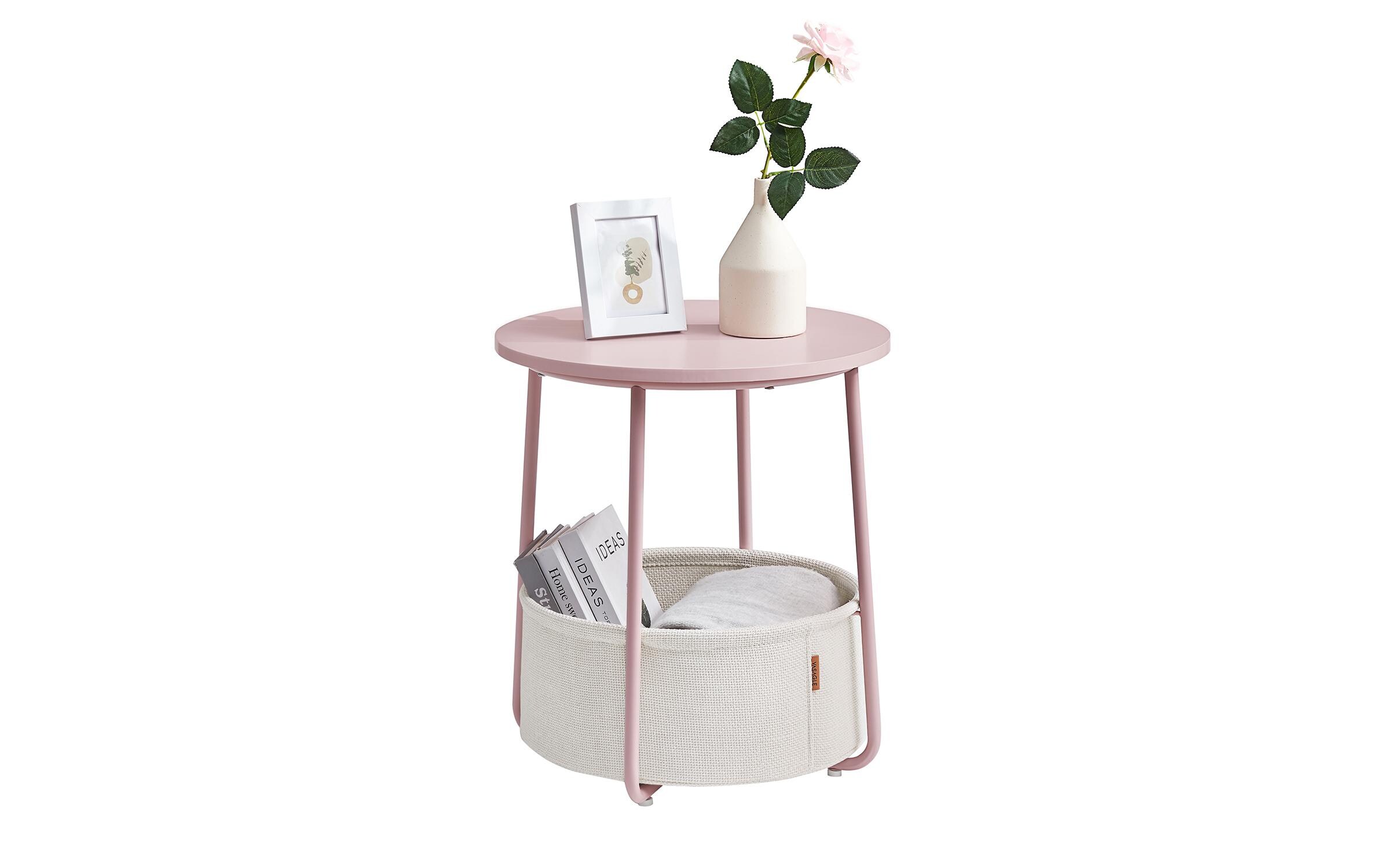 Beistelltisch 45 x 51 cm, Rosa / BeigeCouchtisch mit Ablage und Korb