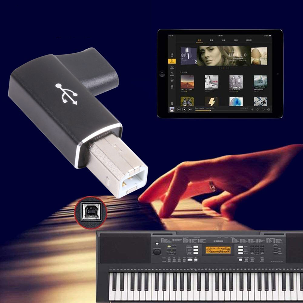 USB C auf USB B 2.0 MIDI 90° Winkel Adapter Musik Konverter Stecker für E-Instrumente / Drucker / Scanner /  Festplatten - Schwarz