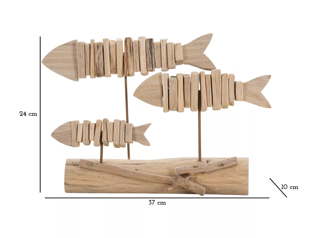 Sculpture avec poisson en bois marron 37x10x24 cm