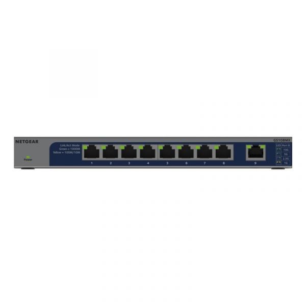 Switch Netgear GS108MX-100EUS 8 portas RJ-45 Gigabit/10G para montagem em bastidor/parede sem ventoinha