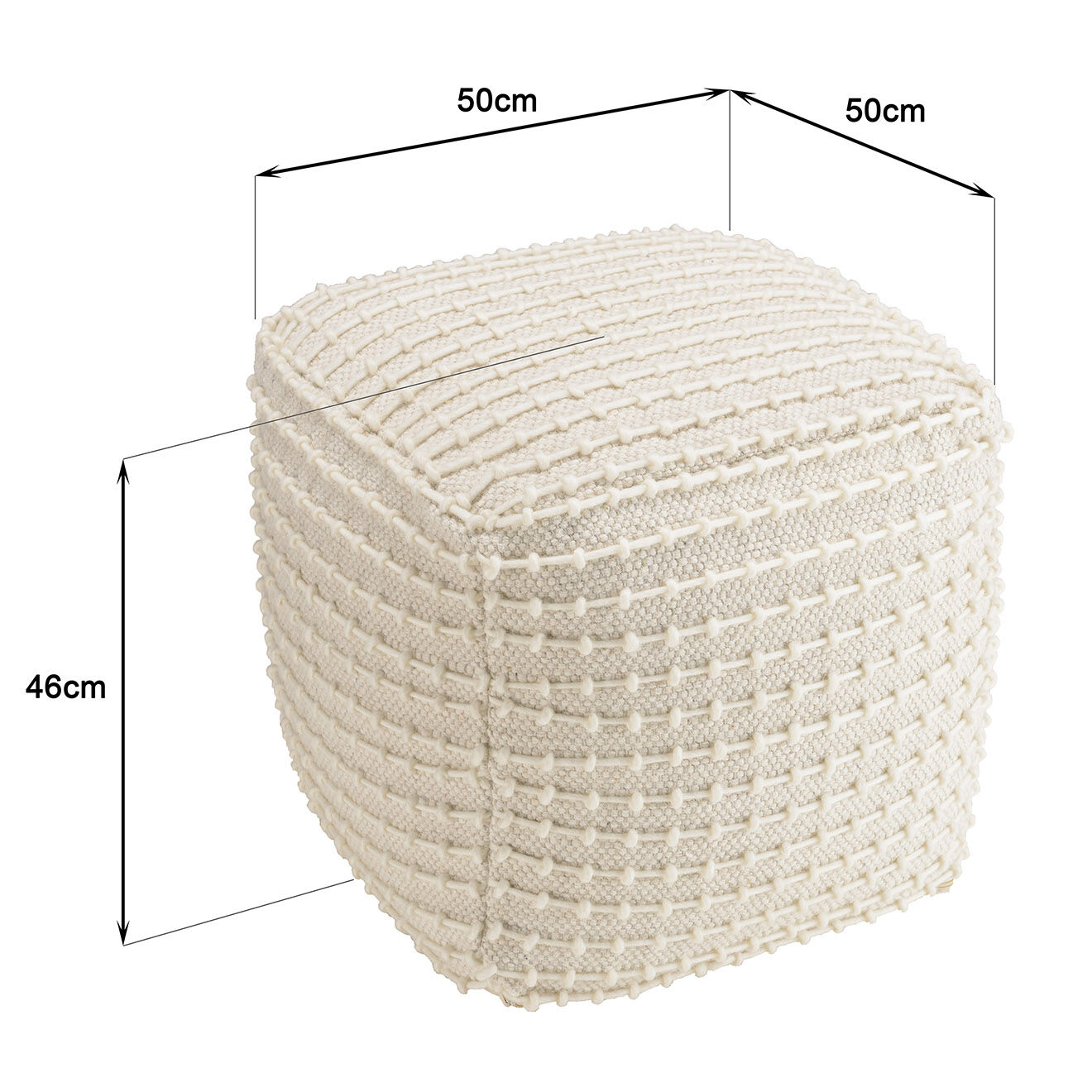 Macabane Pouf carré en Laine texturée Sacha ivoire - 50x50x46 cm