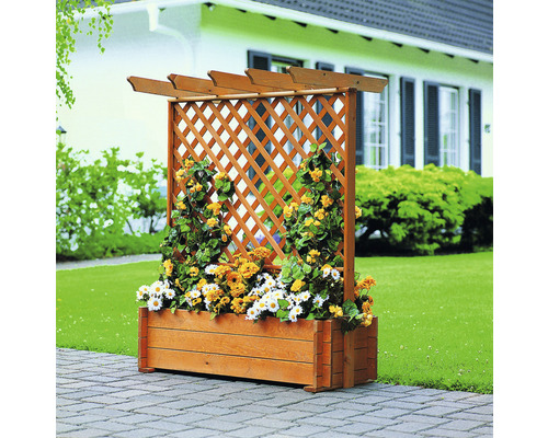 Trellisbox met pergola 102 x 65 x 140 cm bruin hout