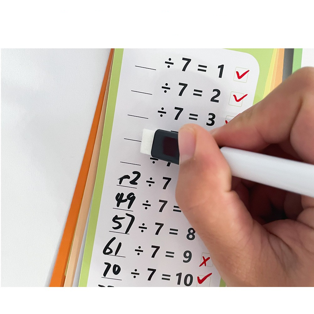 (16-tlg. Set) Mathematik Karten Spiel Kinder Rechnungs Lernspiel Schreib und Wisch Lernkarten inkl. Stifte - Division