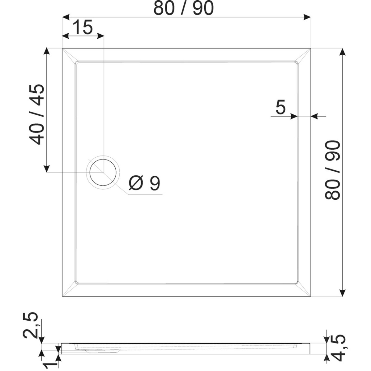 Kerra David douchebak 80x80cm zwart mat