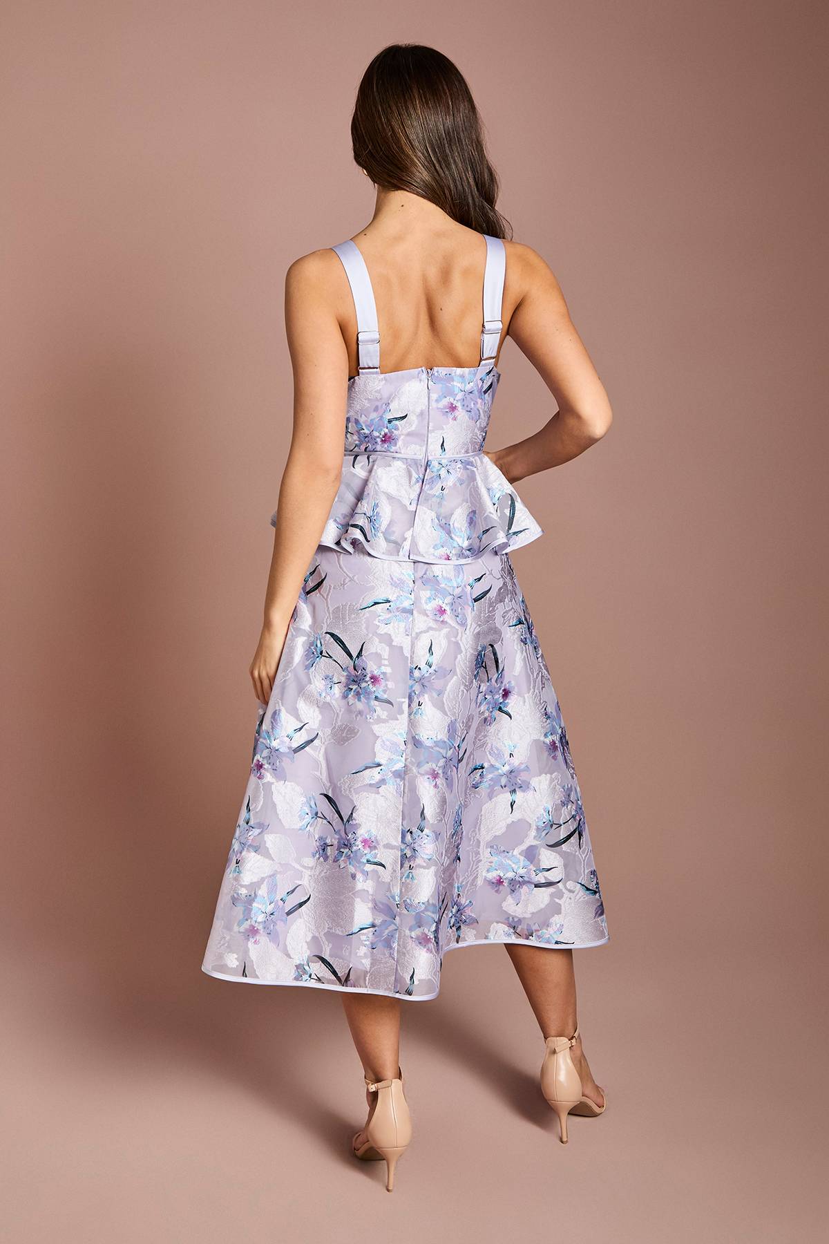 Coast Robe Midi À Bretelles En Jacquard Satiné Avec Jupe Ample