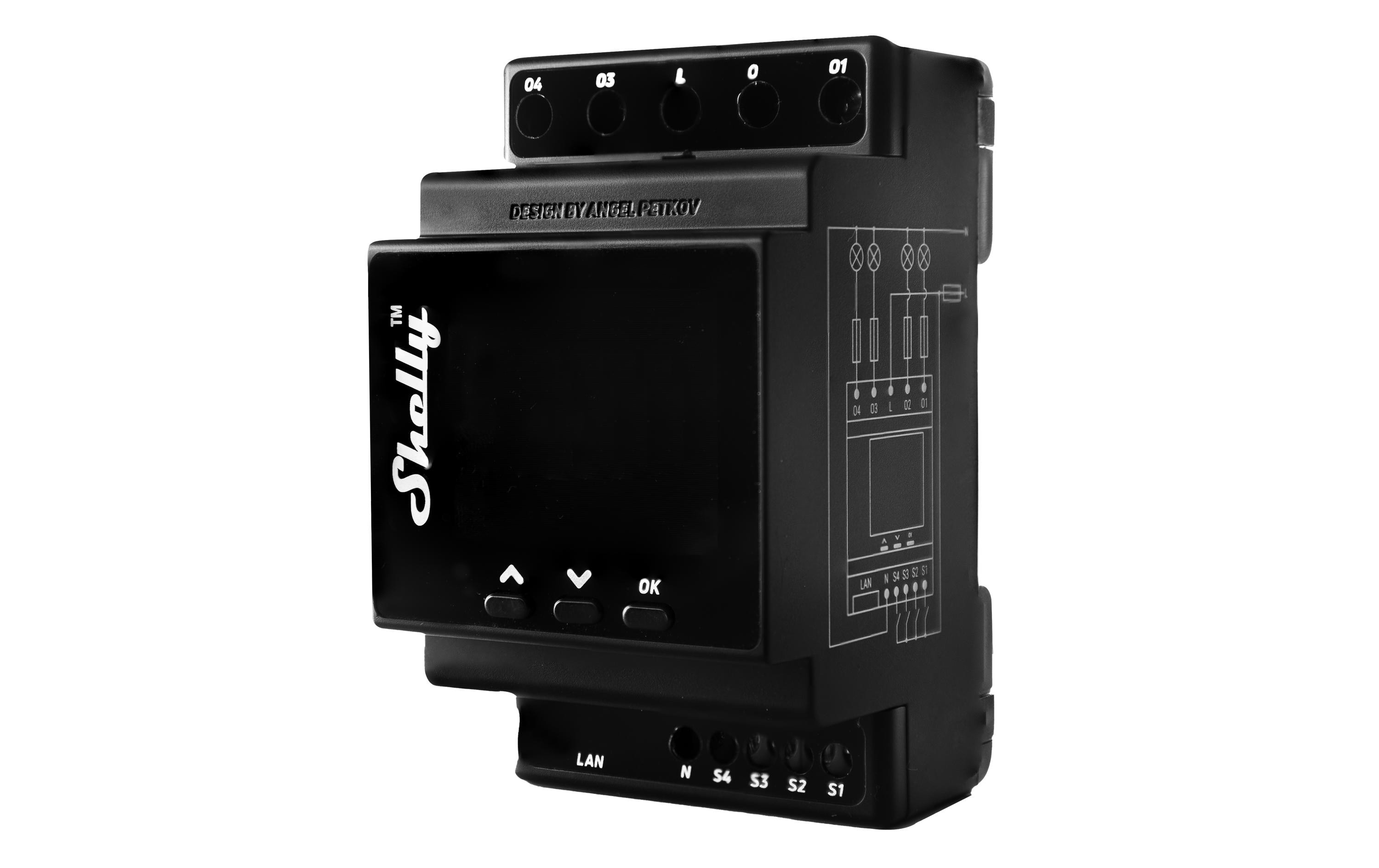 Pro 4PM LAN und WiFi-DIN-Rail Switch<br>LAN und WLAN 4 Kanäle 16 A Schaltaktor, Bluetooth