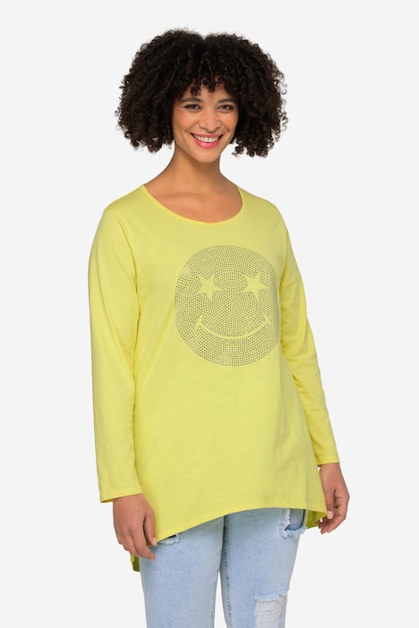 Longshirt, oversized, Smiley, V-Ausschnitt, Langarm