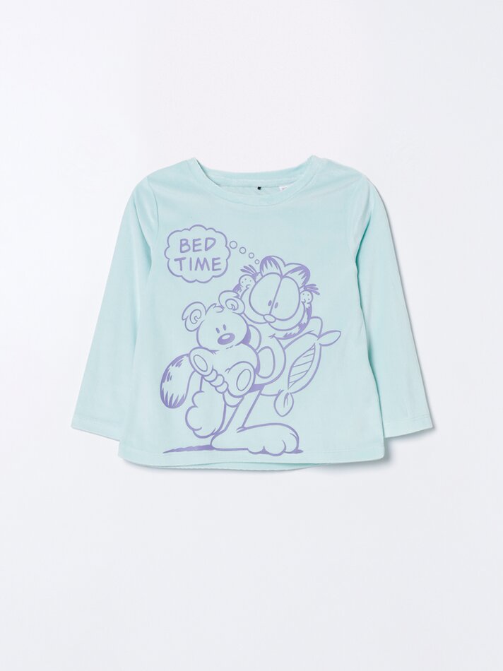 Conjunto de pijama de veludo Garfield - Nickelodeon - Azul-turquesa