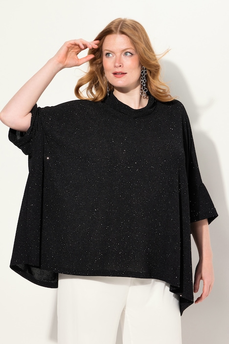 Shirt, oversized, Glitzer-Effekt, Rollkragen, Halbarm