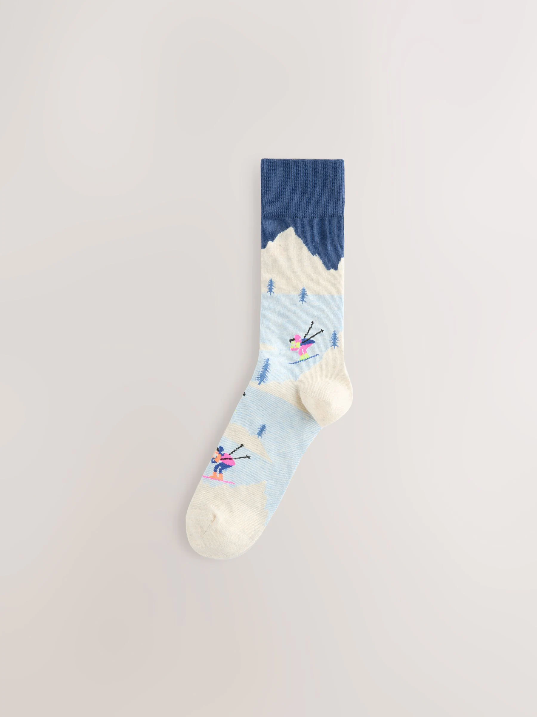 Grijs/blauw Scenic ski - Set van 2 sokken met patroon