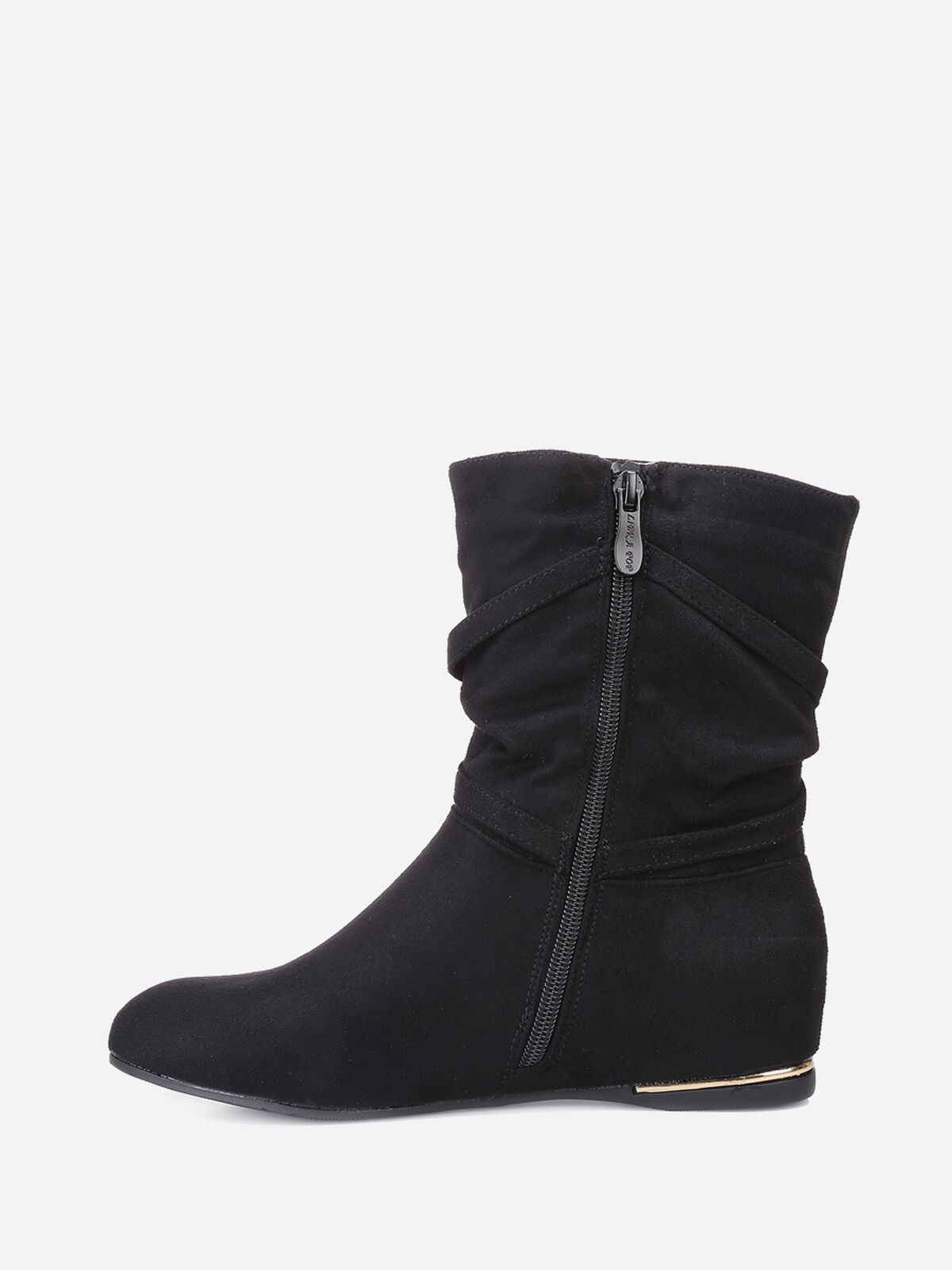 Bottines plissées à talon compensé et pampilles- Noir
