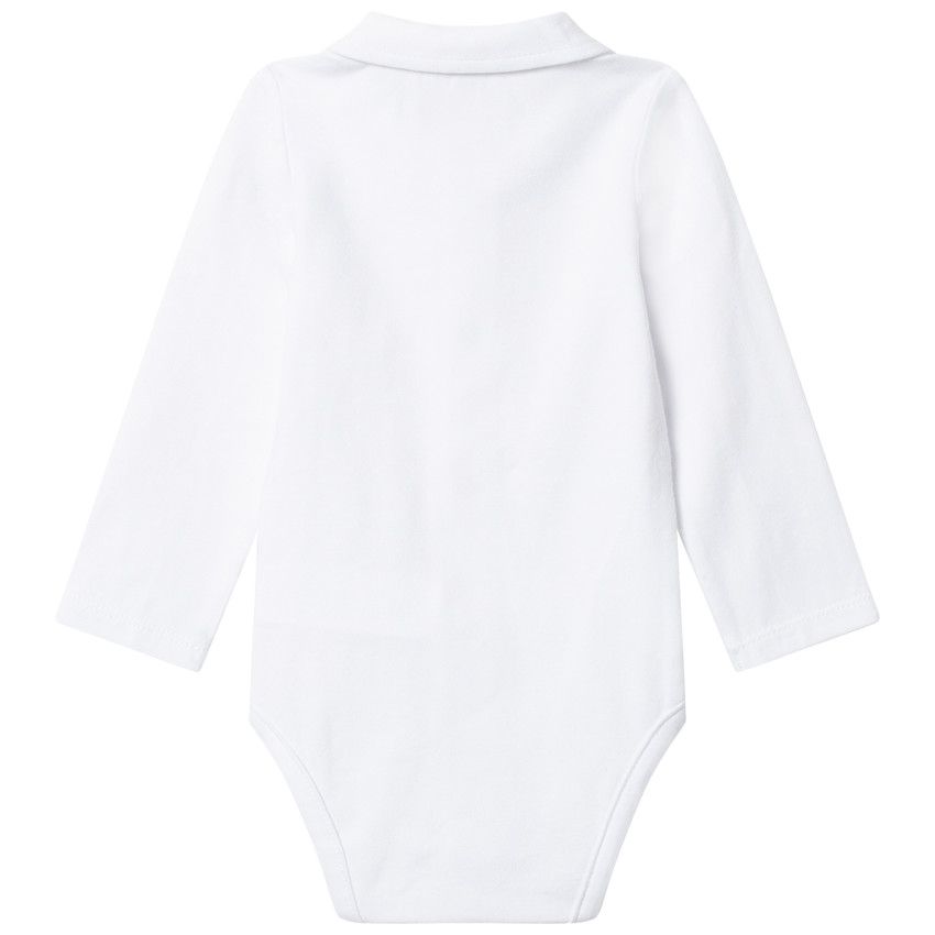 Body manches longues en coton bio à col polo - Blanc