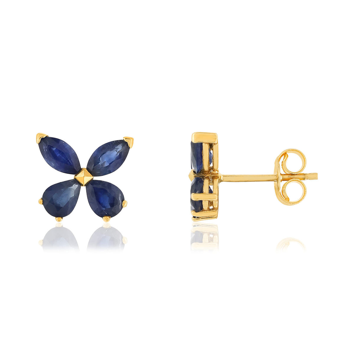 Boucles d'oreilles or jaune 375, saphirs, motif papillon.