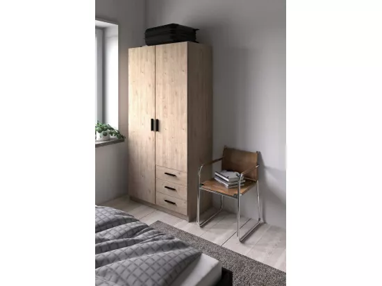 Garde-robe 2 portes Dscopon, Meubles de chambre, Penderie de plain-pied, Placard à vêtements, 99x50 h200 cm, Chêne clair