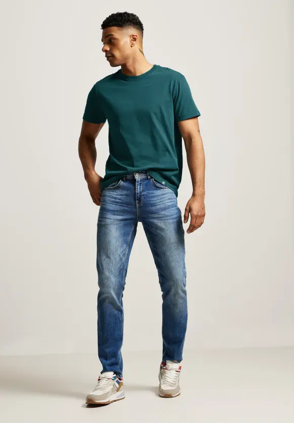 T-Shirt in gewaschener Optik - oxford green