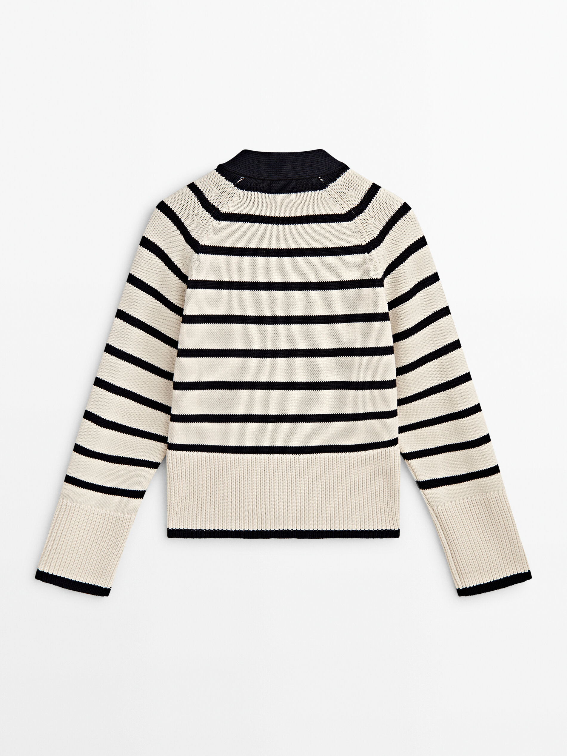 Cardigan listrado com decote em V - Cru