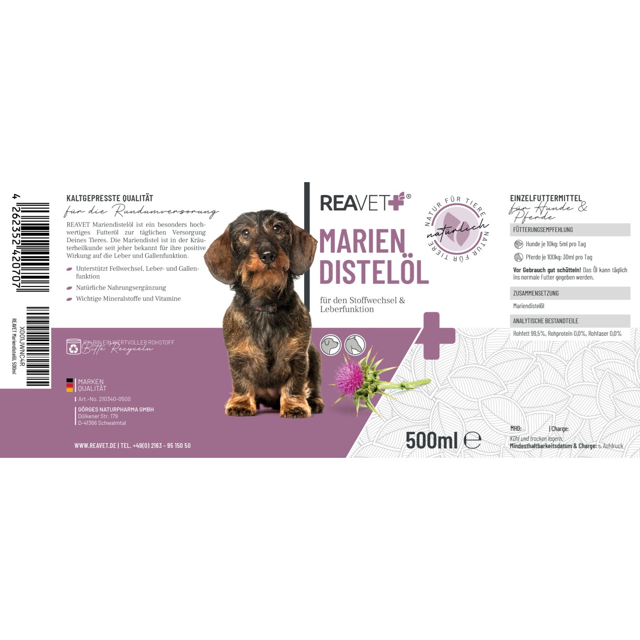 REAVET Mariendistelöl 500ml