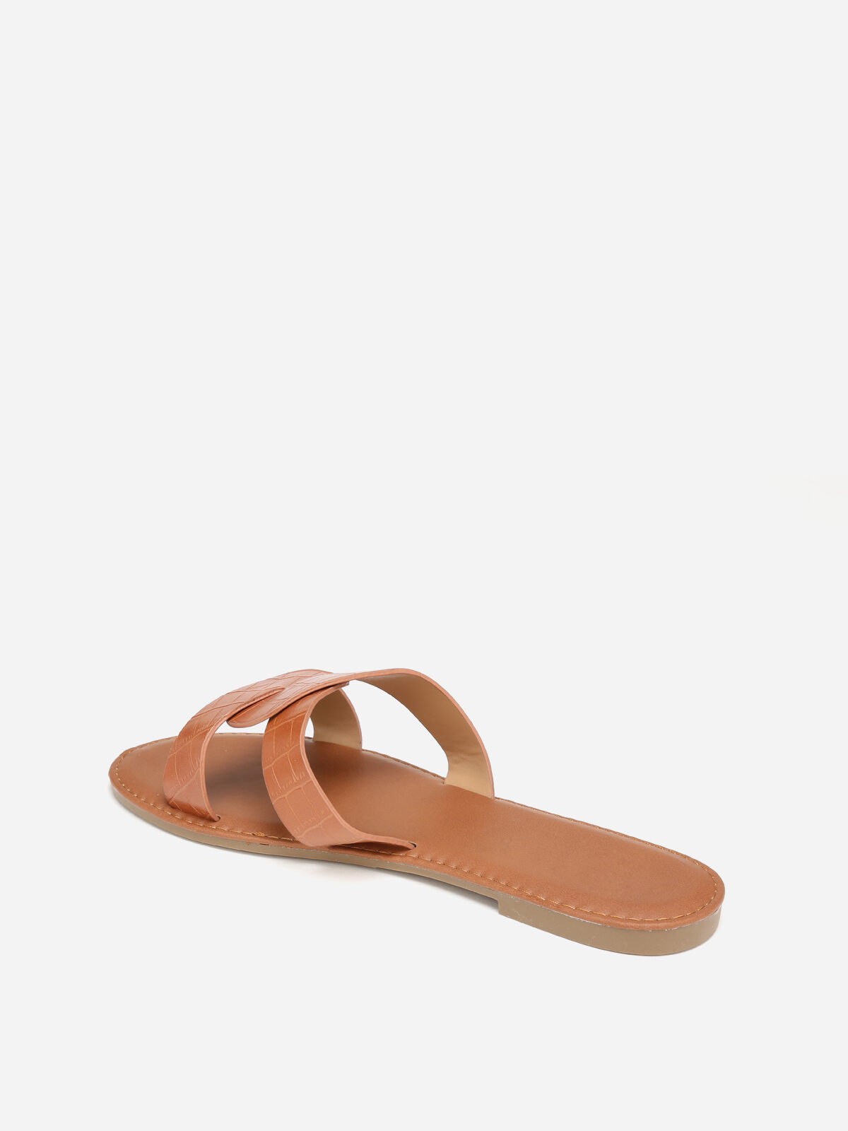 Mules croco à brides croisées grandes tailles- Camel