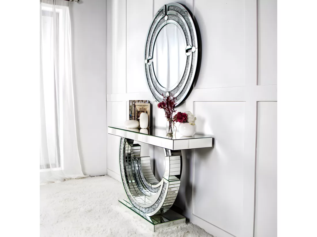 Meuble Console TOURBILLON Miroir et Strass Luxury 120x35x80 cm