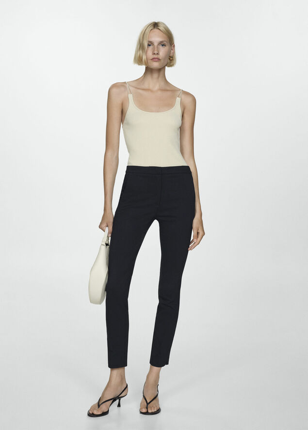 MANGO Cropped slim-fit trousers Navy