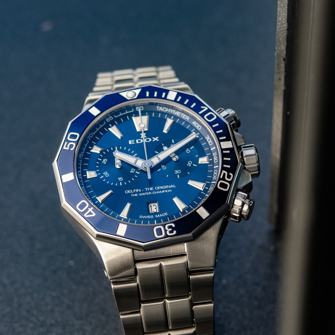 Edox Delfin Chronograph Silbrig / Blau