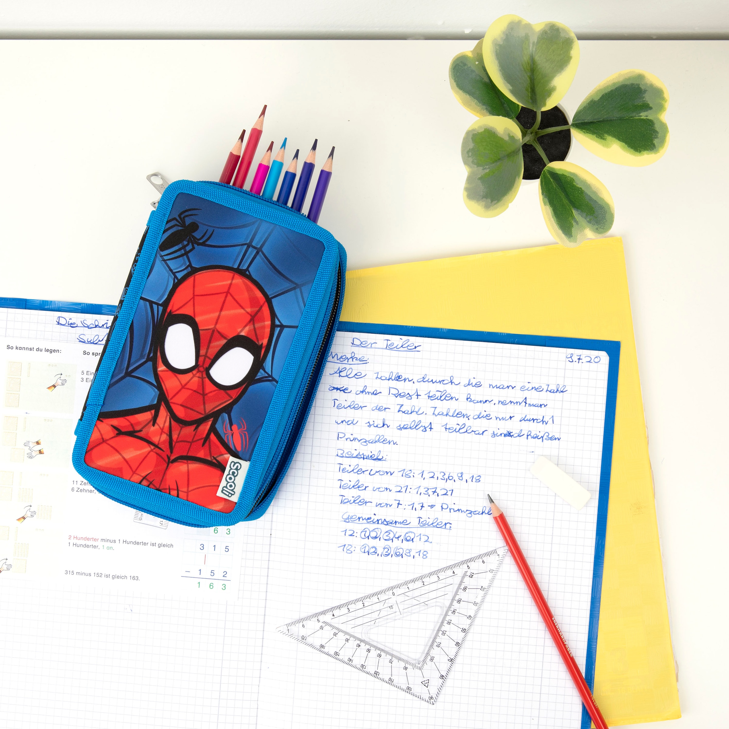 Scooli Federmäppchen »Tripledecker, Spider-Man« befüllt, inklusive Geodreieck